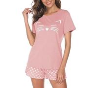 GAESHOW Women's Pyjamas Sets Short Sleeve Pjs Cotton Printed Loungewear Soft Summer Pjs Set Two Piece Pj Sets Nightwear Top & Bottoms with Pockets Pink