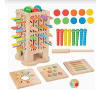 GAESHOW Wooden Board Games, 32 Colourful Sticks Dice Game Math Educational Toy, 1 to 4 Players Math Learning & Fine Motor Skills Toy, Family Travel Game Birthday Gifts for Boys Girls