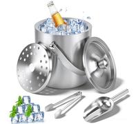 Gaethra 2L Stainless Steel Ice Bucket, Double-Layer Thermal Insulation Ice Bucket with Lid, Strainer and Ice Tong, Keeps Drinks Cold 6-8 Hours, for Parties, Bars, Perfect for Cooling Drinks, Beer