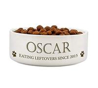 GAF Ceramic Dog Bowl Medium Personalised Pet Bowls With Message Paws Design 14cm