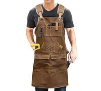 Gaf Nuncew Heavy Duty Work Aprons for Men, Canvas Cross Back Apron with Shoulder Pads & Multi-Pockets for Woodworking Tools, Gardening, Welding - Adjustable Carhartt Style Workwear