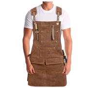 Gaf Nuncew Heavy Duty Work Aprons for Men, Canvas Cross Back Apron with Shoulder Pads & Multi-Pockets for Woodworking Tools, Gardening, Welding - Adjustable Carhartt Style Workwear (Yellow)