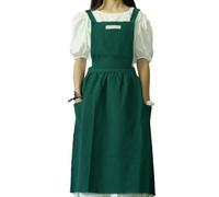 Gaf Nuncew Women's Japanese Apron Cotton and Linen with Crossed Straps Bib Solid Colour Vintage Cotton Kitchen Apron with 2 Pockets for Chef, Gardening, Florist, Green