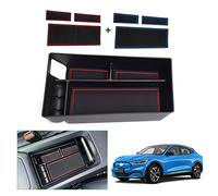 GAFAT Compatible with Ford Mustang Mach-E 2021 2022 2023 Centre Console Storage Box, Mach E 2022 Armrest Organiser Tray, Centre Armrest Storage (2 Mats, Red and Blue)