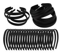 GAFATORY 20 PCS Black Satin Covered Headbands for Women Non Slip Thin Elastic Headbands Soft Fabric Hairbands DIY Craft Head Bands for Women Girls Hair Accessories