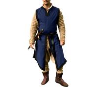 Gafeng Men's Medieval Costume Renaissance Templar Tunic Viking Knight Halloween Vintage Surcoat Warrior Robe, Blue, XL