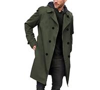 Gafeng Mens Trench Coat Double Breasted Notched Lapel Casual Slim Fit Long Jacket Windbreaker Overcoat, Army Green, Medium