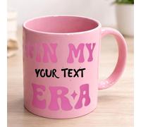 GAFFCO Custom Personalised in My Era Coffee Mug - Your Text Here - 11oz Ceramic Tea Cup - Trendy Era Aesthetic Gift for Women, Teens, Birthdays (Full Pink)