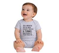 GAFFCO Funny Baby Onesie Babygrow Did 9 Months on the Inside, Escaped Through a Tunnel, Now Serving 18 Years Probation Baby Shower Present for Boys & Girls (Heather Grey, 3-6 Months, Baby Girl)