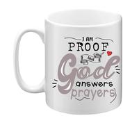 GAFFCO I Am Proof That God Answers Prayers Mug - 11 oz | Inspirational Faith Coffee Cup for Believers & Prayer Warriors (White)