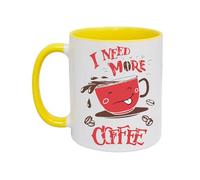 GAFFCO I Need More Coffee Mug - 11oz Two-Tone Funny Coffee Cup - Caffeine Lover Gift for Work, Home, Office - Morning Motivation Mug for Men & Women (Yellow)