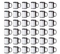 GAFFCO Sublimation Mugs 11oz 36 Pack Full Black Color with White Patch Mugs Large Handle Coffee Mug