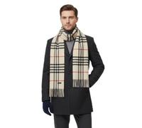 Gaffer Men Scarf Wool Blend Soft Plaid Check Women Knit Neckwear 200×32 cm Long Winter Warm Neck Double Sided Scarves Unisex Cream - SR08 200cm x 32cm