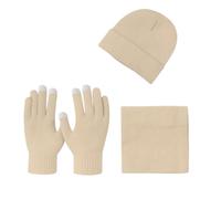 Gaffer Men Women Winter Hat Touch Gloves Neck Warmer Set 3PCS - Warm Knitted Beanie, Stretch Magic Gloves & Soft Fleece Cold Weather Accessories Scarf for Men & Women Beige