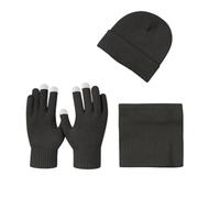 Gaffer Men Women Winter Hat Touch Gloves Neck Warmer Set 3PCS - Warm Knitted Beanie, Stretch Magic Gloves & Soft Fleece Cold Weather Accessories Scarf for Men & Women Black
