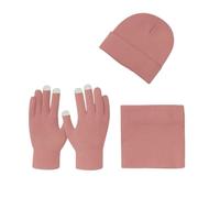 Gaffer Men Women Winter Hat Touch Gloves Neck Warmer Set 3PCS - Warm Knitted Beanie, Stretch Magic Gloves & Soft Fleece Cold Weather Accessories Scarf for Men & Women Dusty Pink