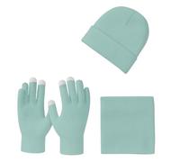 Gaffer Men Women Winter Hat Touch Gloves Neck Warmer Set 3PCS - Warm Knitted Beanie, Stretch Magic Gloves & Soft Fleece Cold Weather Accessories Scarf for Men & Women Green