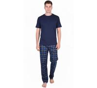 Gaffer Mens Pajamas Set Check Short Sleeve T-Shirt Blue Pjamaset-21 2XL