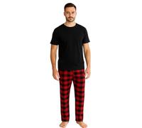 Gaffer Mens Pajamas Set Check Short Sleeve T-Shirt Red Black Pjamaset-21 XL