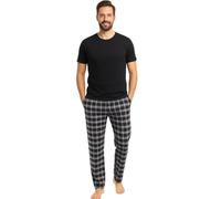 Gaffer Mens Pyjamas Set Trousers Woven Check Lounge Pants Half Sleeve T Shirts Top Black - Black M
