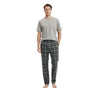 Gaffer Mens Pyjamas Set Trousers Woven Check Lounge Pants Half Sleeve T Shirts Top Sage - Sage 2XL