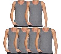 Gaffer Mens Vest Plain Classic Regular Fit Sleeveless Cotton Casual Summer Tank Top Underwear Basic Multipack Undershirt Grey Marl - 6 Pack 2XL