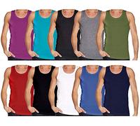 Gaffer Mens Vests 7 Pack Plain Tank Top Regular Fit 50% Cotton and 50% Polyester Sleeveless Basic Classic Underwear Multi Colour Athletic Muscle Gym Fitness Wear Multipack Assorted Large
