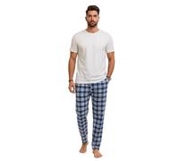 Gaffer Pajamas Set, Men's Cotton Lounge Pants with Check Design and Short Sleeve T-Shirt, Size S, M, L, XL, 2XL