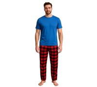 Gaffer Pajamas Set, Men's Cotton Lounge Pants with Check Design and Short Sleeve T-Shirt, Size S, M, L, XL, 2XL