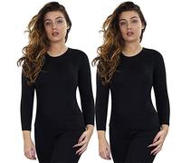 Gaffer Womens Thermal Top 2 Pack Ladies Warm Inner Under Wear Baselayer T Shirt Long Sleeve Thermals Winter Ski Wear Black Top - 2 Pack 14-16