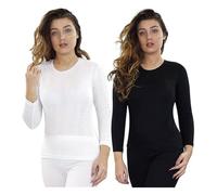 Gaffer Womens Thermal Top 2 Pack Ladies Warm Inner Under Wear Baselayer T Shirt Long Sleeve Thermals Winter Ski Wear Black White Top - 2 Pack 22-24
