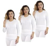Gaffer Womens Thermal Top 3 Pack Ladies Warm Inner Under Wear Baselayer T Shirt Long Sleeve Thermals Winter Ski Wear White Top - 3 Pack 14-16