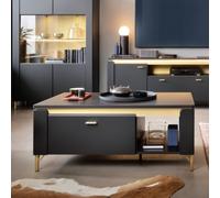 gaffney wooden coffee table with 1 drawer in matt black and gold