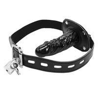 Gag Mouth Realistic Silicone Dildo Penis Deep Throat Mouth Gag Lockable Training Plug Gag Adjustable Leather Strap Restraints for Couples SM DBSM Kit Erotic Sex Toy
