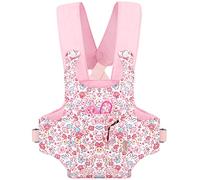 GAGAKU Baby Doll Carrier Front and Back Stuffed Toy Carrying Cross Shoulder Straps Carriers for Girls Snap Fastener - Pink Flowers