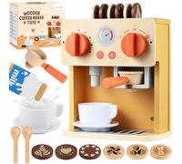GAGAKU Wooden Coffee Machine Toy for Kids, Pretend Play Espresso Maker Set with Accessories for Play Kitchen, Learning Wooden Toys for Hand-Eye Coordination & Social Skills