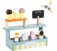 GAGAKU Wooden Ice Cream Set Wood Tea Set Toy Play Food Playset for Kids Pretend Play Kitchen Accessories Toys for Toddlers Girls Boys
