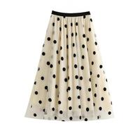 GAGALU Tulle Skirts Women's Mesh Long Skirt Polka Dot Embroidered Skirt-Apricot-OneSize