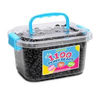 GAGANIU Pony Beads 1100+ Pcs - Black Plastic Kandi Beads in Jar for Bracelets, Hair Braids, Jewelry Making & DIY Crafts