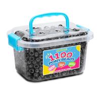 GAGANIU Pony Beads 1100+ Pcs - Glitter Black Plastic Kandi Beads in Jar for Bracelets, Hair Braids, Jewelry Making & DIY Crafts