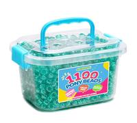 GAGANIU Pony Beads 1100+ Pcs - Glitter Green Plastic Kandi Beads in Jar for Bracelets, Hair Braids, Jewelry Making & DIY Crafts