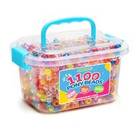 GAGANIU Pony Beads 1100+ Pcs - Glitter Mix Plastic Kandi Beads in Jar for Bracelets, Hair Braids, Jewelry Making & DIY Crafts