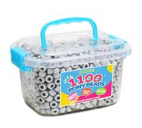 GAGANIU Pony Beads 1100+ Pcs - Gray Plastic Kandi Beads in Jar for Bracelets, Hair Braids, Jewelry Making & DIY Crafts