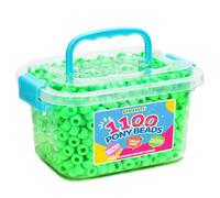 GAGANIU Pony Beads 1100+ Pcs - Lime Green Plastic Kandi Beads in Jar for Bracelets, Hair Braids, Jewelry Making & DIY Crafts