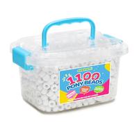 GAGANIU Pony Beads 1100+ Pcs - White Plastic Kandi Beads in Jar for Bracelets, Hair Braids, Jewelry Making & DIY Crafts