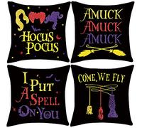 GAGEC Halloween Throw Pillow Cover Hocus Pocus Witches Amuck I Put a Spell on You Party Pillowcase Sanderson Sisters 18 x 18 Inch Home Decorations Cushion Case for Sofa Couch Set of 4