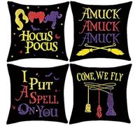GAGEC Halloween Throw Pillow Cover Hocus Pocus Witches Amuck I Put a Spell on You Party Pillowcase Sanderson Sisters 16 x 16 Inch Home Decorations Cushion Case for Sofa Couch Set of 4