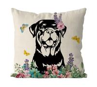 GAGEC Spring Pillow Covers 18x18 Inch Rottweiler Throw Pillowcase Hello Spring Home Sofa Holiday Cushion Case Farmhouse Dog Spring Decorations