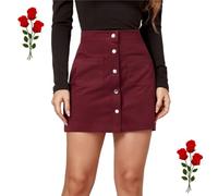 GAGFDA Corduroy Skirt Women Solid Color High Waist Button Up A Line Vintage Elegant Slim Fit Corduroy Short Mini Skirt with Pockets (Dark Red,M)