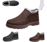 GAGFDA Men's Winter Warm Fleece-Lined Slip-On Walking Shoes with Side Zipper, Lightweight Non-Slip Fur Lined Ankle Boots, Mens Comfortable Thermal Snow Boots (Brown,41EU)